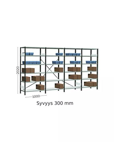 Small shelving unit 4 sections 310 x 4055 x 2020 mm Small shelving unit 4 sections 310 x 4055 x 2020 mm