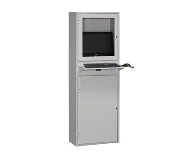 Flat computer cabinet 600 x 330 x 1730 mm, grey