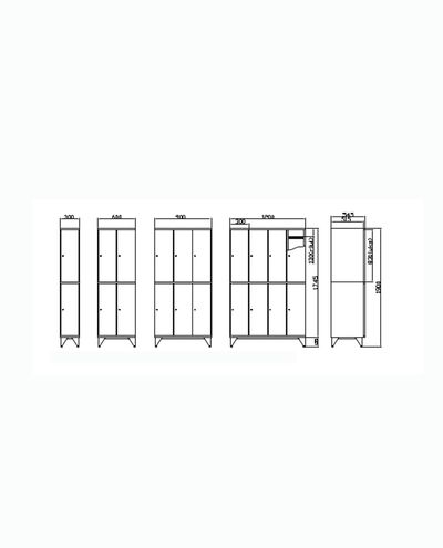 Locker cabinet 1 x 2 compartments 300 x 1900 mm Solid