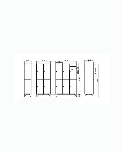 Locker cabinet 1 x 2 compartments 400 x 1900 mm Solid