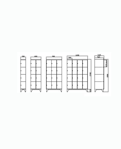 Locker cabinet 1 x 4 compartments 300 x 1900 mm Solid