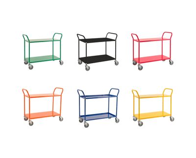 2 level shelf trolleys, several colours