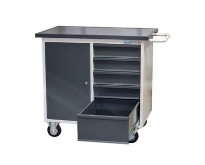 Tool trolley with cupboard and drawer