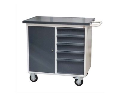 Tool trolley with cupboard and drawer