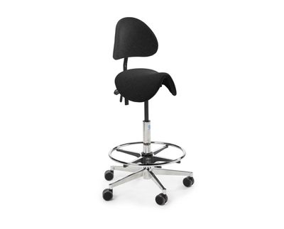 Saddle chair with backrest, high model, black fabric Saddle chair with backrest, high model, black fabric