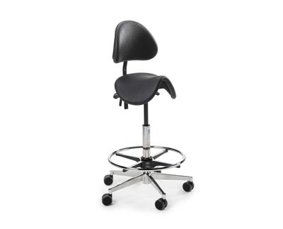 Saddle chair with backrest, high model, black leatherette Saddle chair with backrest, high model, black leatherette