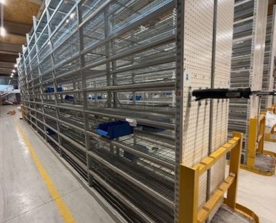 Used Optimi shop shelf with grating shelves