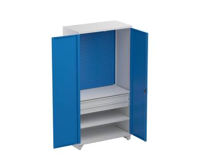 Grey frame, blue doors. Tool cabinet