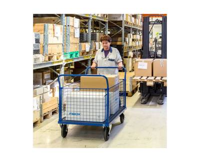 Pallet truck with mesh walls 500 kg, 1166x700x1020 mm Pallet truck with mesh walls 500 kg, 1166x700x1020 mm