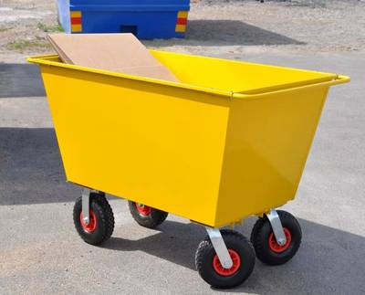 Steel waste trolley 200 l, pneumatic wheels Steel waste trolley 200 l, pneumatic wheels