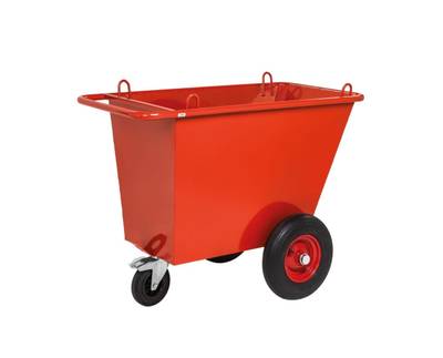 Steel waste trolley with lifting arms, solid rubber