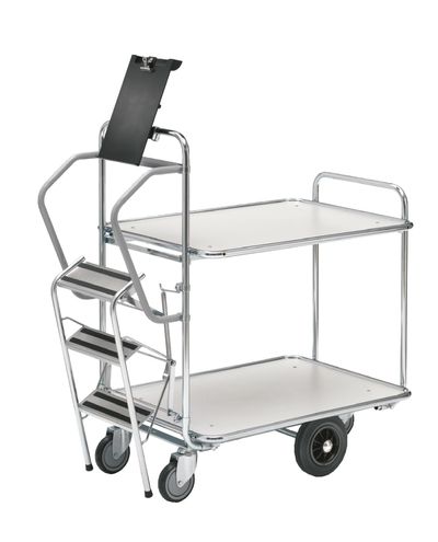 Collection trolley with ladder 2 levels 850 x 520 mm, external dimensions 1130 x 520 x 1110 mm Collection trolley with ladder 2 levels 850 x 520 mm, external dimensions 1130 x 520 x 1110 mm